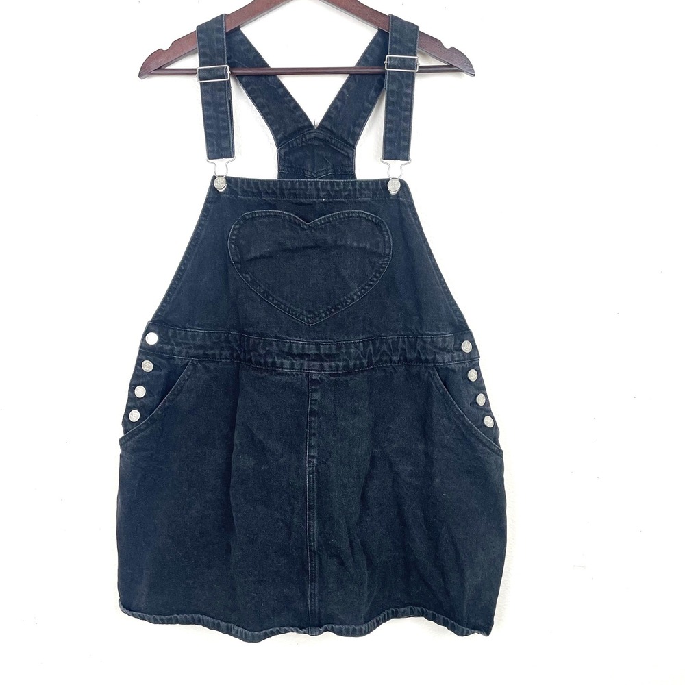 Womens Dress Overalls Sz L Cotton Heart Pocket Denim Jumper Alt Kidcore Grunge